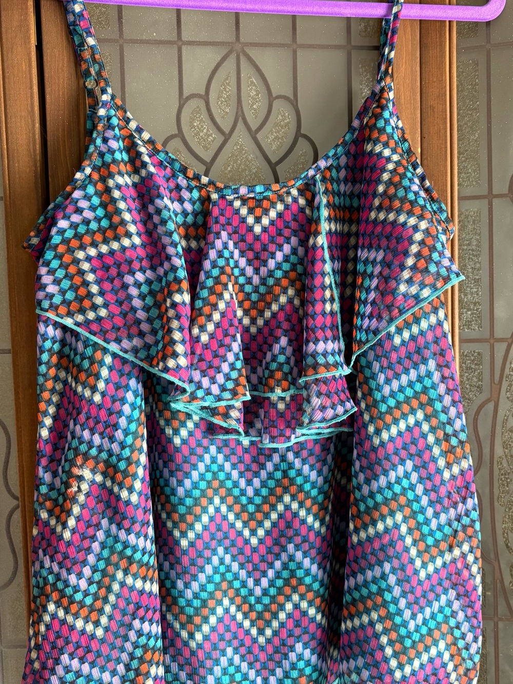 Multicolor Chevron Ruffle tank
